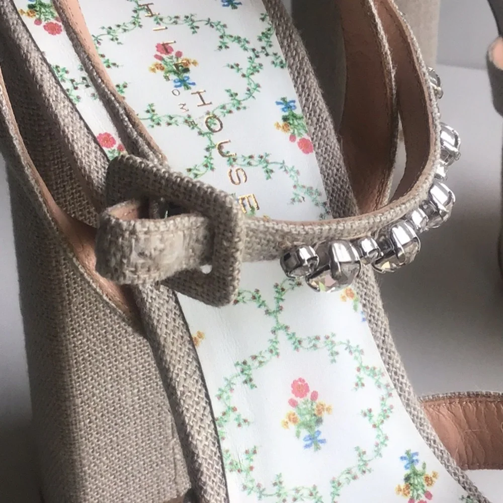 Hill House Home party jeweled Beige Platform heels Sandals
